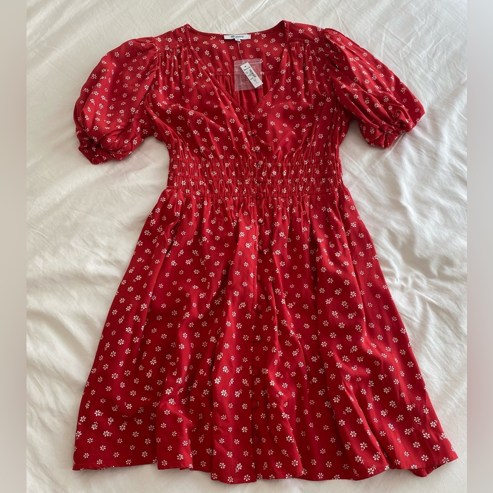 Madewell Red Dress with White Floral Pattern